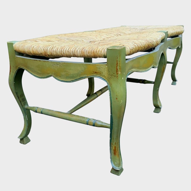 Vintage Circa 1930s French Provencial Bench With Rush Seat For Sale - Image 15 of 18