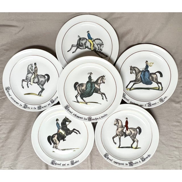 Very stylish set of plates featuring six engravings from the 18th-century equestrian prints of classic dressage and riding...