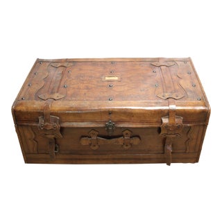 French Antique Leather Trunk Circa 1900 For Sale