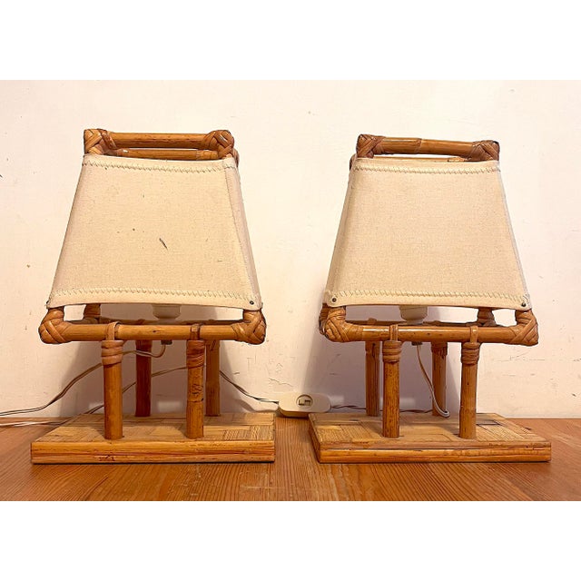 Bamboo and fabric lamp from the 1950s/60s in good condition European Plug (up to 250V).The wiring of this item may be...