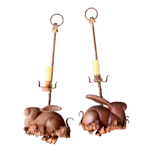 Pair of 1960s Cast Iron Rabbit Electric Candle Sconces