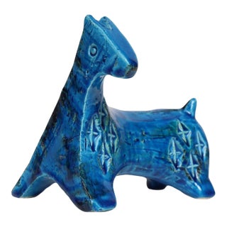 Italian Bitossi Rimini Blu Ceramic Horse by Aldo Londi for Flavia Ceramiche For Sale