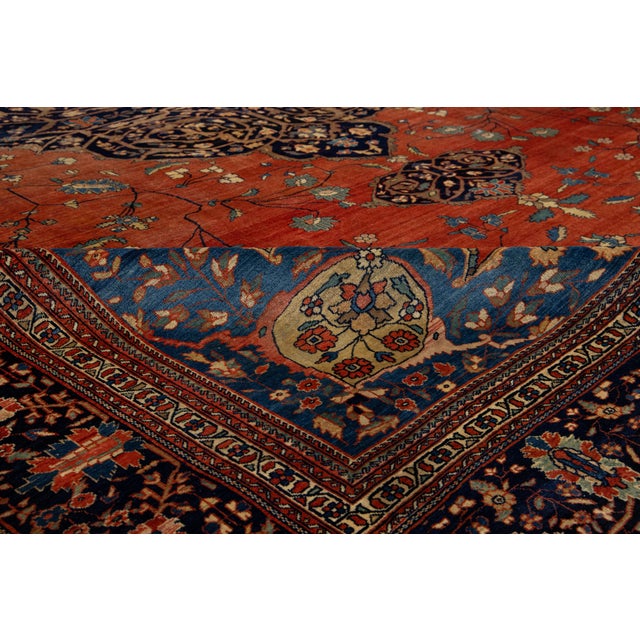 1880s Antique Persian Farahan Wool Rug Handmade in Rust With Medallion Design For Sale - Image 4 of 11