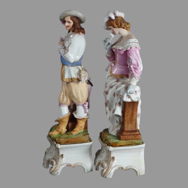 Late 19th Century Antique Pair of French Porcelain Figural Statues & Plinths by G. R. Brevet, Circa 1880 For Sale - Image 5 of 12