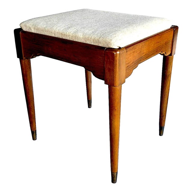 Mid 20th Century Walnut Vanity Bench/Stool With Storage For Sale