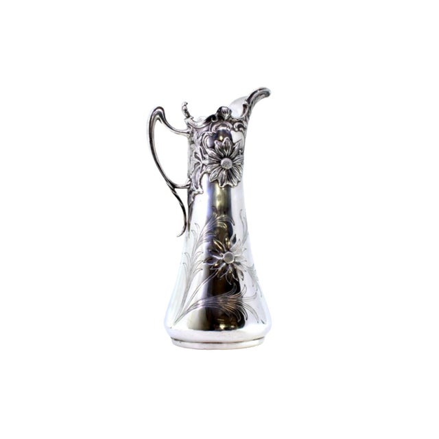 Art Nouveau Silver Water Jug with Floral Motifs and Acanthus Leaf-Shaped Handle Lid For Sale - Image 10 of 10