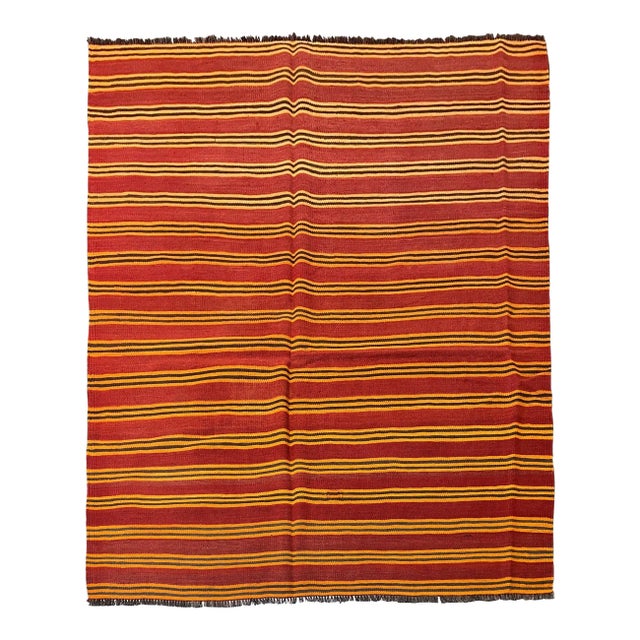 Vintage Handwoven Persian Meymana Kilim Rug 5'7" X 7'3" For Sale