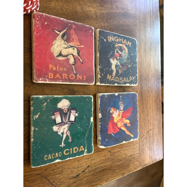 Vintage Italian Advertising Ceramic Coasters, Set of 4 | Ingham Marsala, Baroni & Cacao Cida For Sale - Image 16 of 16