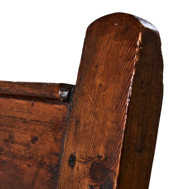 19th Century Wood Bench with Schumacher Zanzibar Linen Print Cushion For Sale - Image 12 of 13