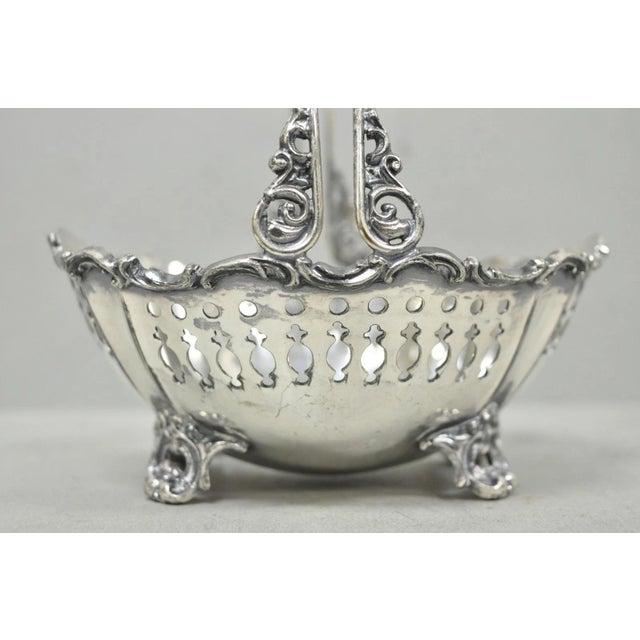 Early 20th Century Antique Wallace Bros Victorian Silver Plated Reticulated Small Basket Nut Dish For Sale - Image 5 of 15