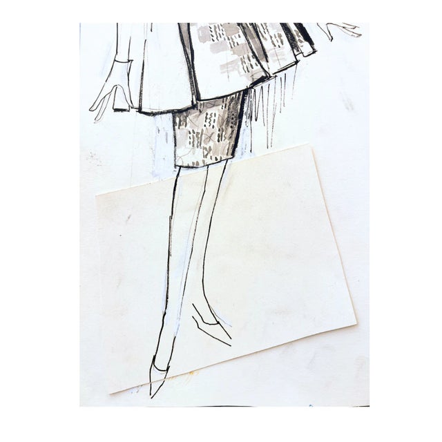 Mid-Century Modern Mid-Century Fashion Illustration Sketch, 1960 — Original Advertising Magazine Art For Sale - Image 3 of 7