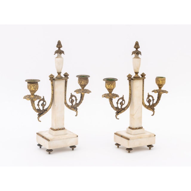 Louis XVI Style Marble and Bronze Clock and Candelabra Set, Late 19th Century For Sale - Image 13 of 18