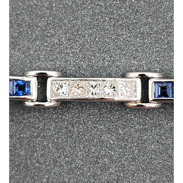 3.75 Ct Natural Sapphire & Diamond Tennis Bracelet For Sale - Image 4 of 9