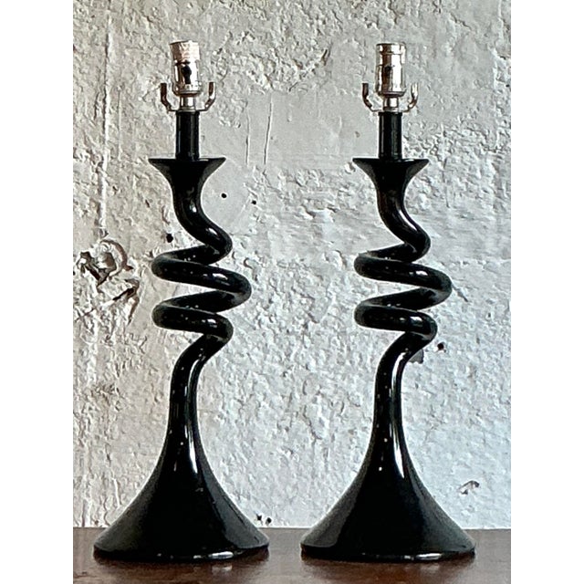 Vintage Boho Twisted Glass Lamps - A Pair For Sale - Image 4 of 12