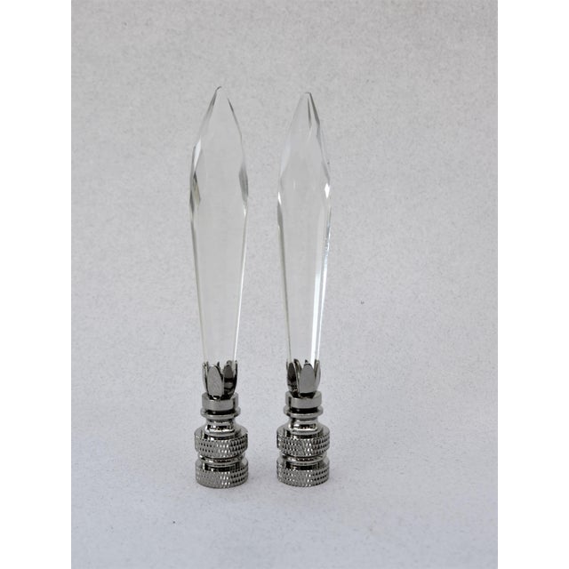 Hollywood Regency Vintage Lead Crystal Hand Cut Crystal Finials in Nickle by C. Damien Fox, a Pair. For Sale - Image 3 of 3