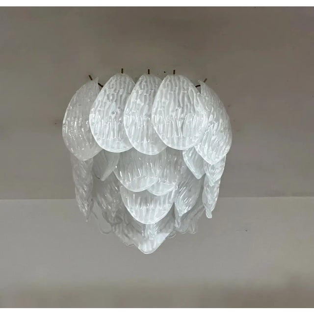 Murano Ceiling Lamp – Frosted Carved Glass Leaves For Sale In Los Angeles - Image 6 of 10