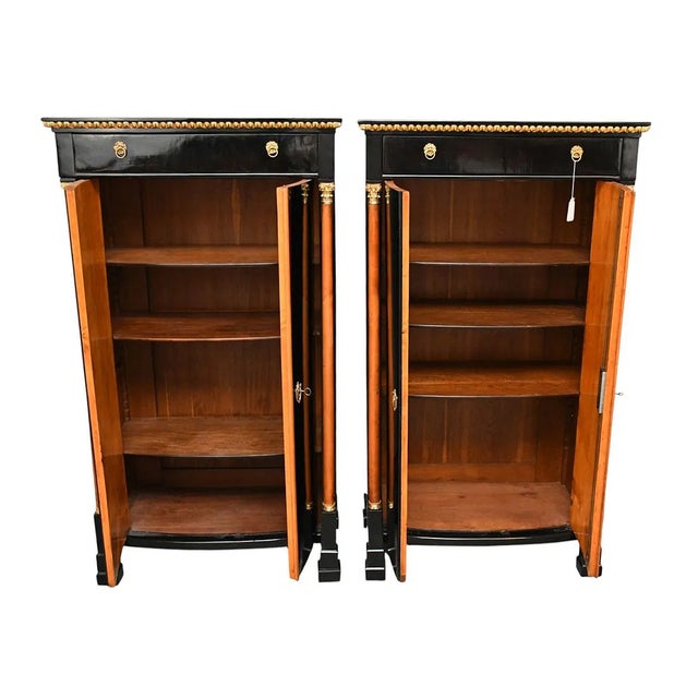 Mid 19th Century Pair of 19th Century Black Lacquered Biedermeier 2 Door Tall Cabinets For Sale - Image 5 of 9