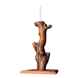 Vintage Japanese Wooden Candlestick, 1920s For Sale