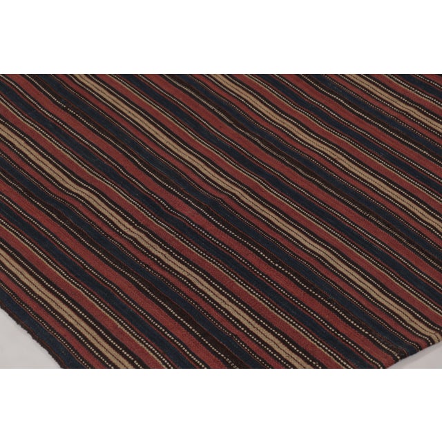 Tribal Vintage Persian Kilim, Square Rug With Brick and Navy Blue Stripes - Rug & Kilim For Sale - Image 3 of 7