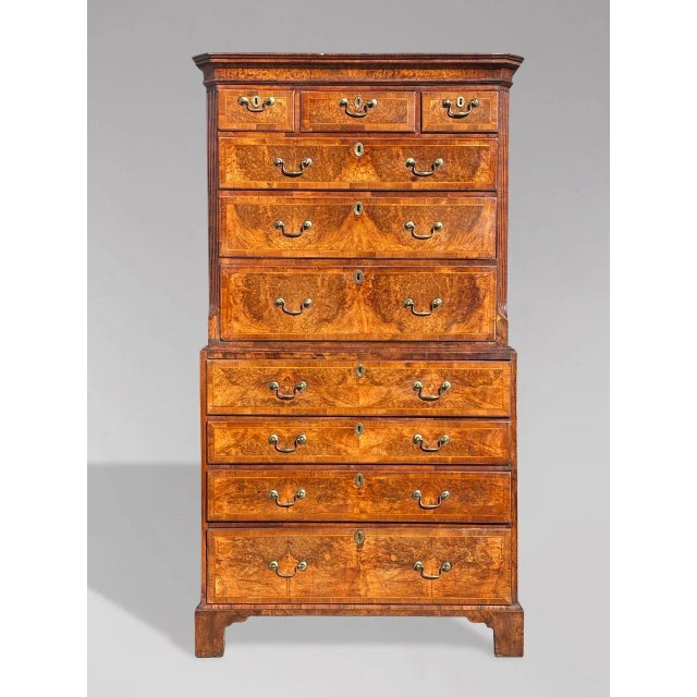 Very Fine Mid 18th Century George II Period Burr Walnut Secretaire Chest on Chest or Tallboy A very fine mid-18th century...