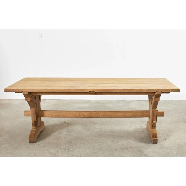French Arts and Crafts Bleached Oak Farmhouse Dining Table For Sale - Image 12 of 13