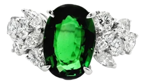 3.45 Carat Tsavorite Diamond Platinum Ring