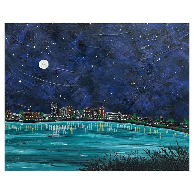 City Nights Acrylic Landscape Painting on Canvas 8" X 10" Unframed Wall Art For Sale - Image 6 of 7
