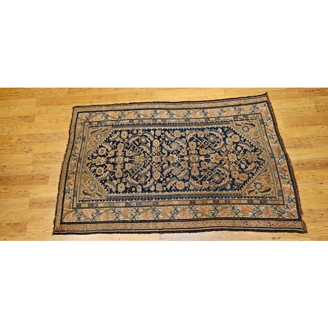 Antique Persian Malayer Area Rug, Hand-Knotted Wool, Geometric Pattern, 4x7, Navy & Ivory For Sale In Chicago - Image 6 of 16