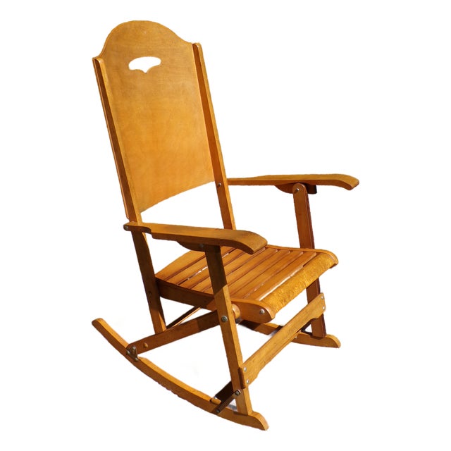 Vintage Mid Century Maple Folding Rocking Chair Rocker Clement MFG Canada For Sale