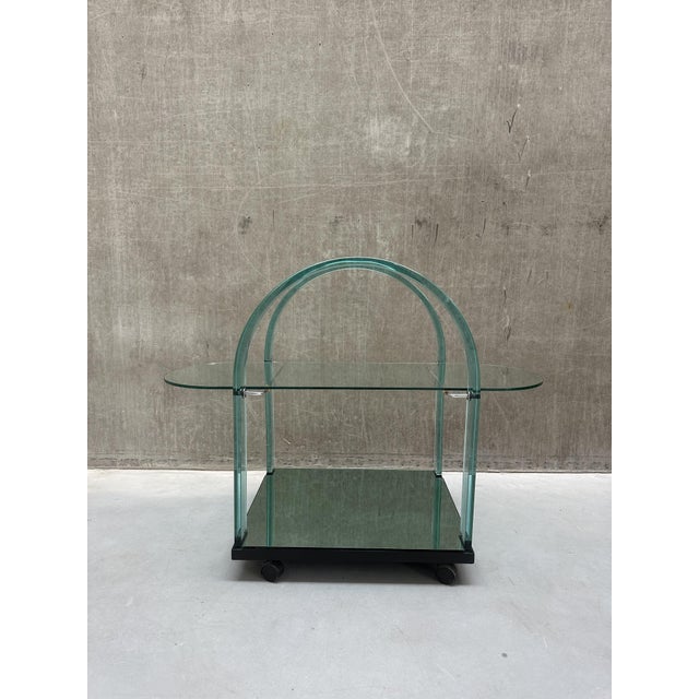 Postmodern Italian Curved Green Glass Bar Cart by Fiam, 1980s For Sale - Image 11 of 11