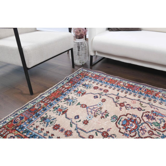 Textile Vintage Turkish Oushak Handmade Wool Cotton Beige Area Rug For Sale - Image 7 of 11