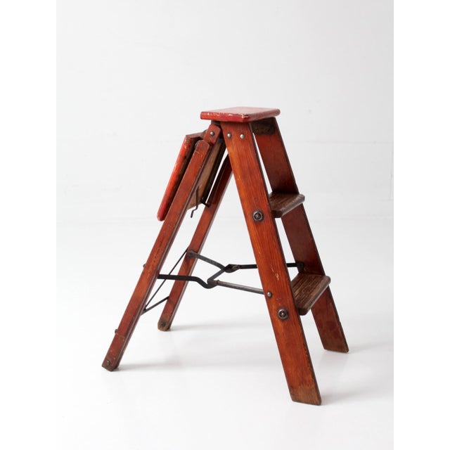 Mid-Century Wood Folding Step Ladder Stool For Sale - Image 16 of 18