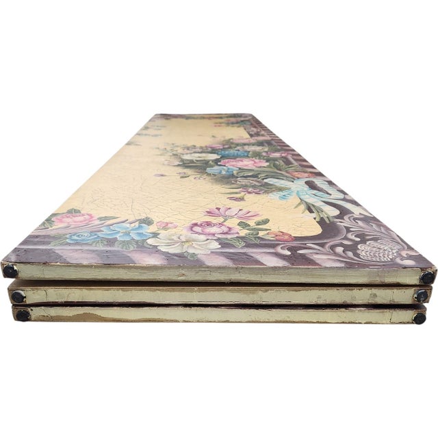Vintage Hand-Painted Italianate Floral 3-Panel Dressing Screen Room Divider For Sale - Image 14 of 18