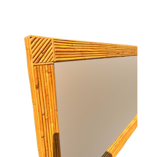 Gabriella Crespi Large Vintage Rattan Wicker Wrapped Wall Mirror in Pencil Reed Gabrielle Crespi Styles For Sale - Image 4 of 6