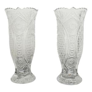 Antique American Brilliant Period Cut Crystal Pedestal Vases (Set of 2)