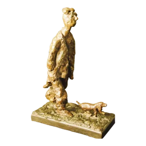 2000s Dominik Albinski Polish Modernist Man Walking Dog Bronze Expressionist Art Sculpture
