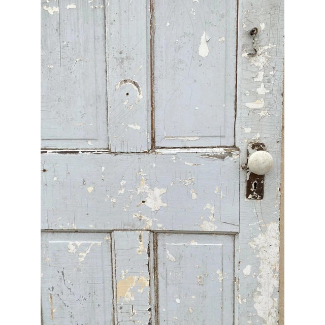 Antique Architectural Salvage Gray White Distress Painted Wooden Interior Door. Circa Early 20th Century. Measurements:...