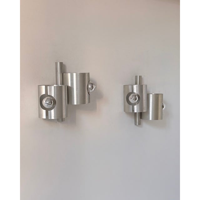 Vintage Double Wall Lights in Brushed Metal, France, 1970, Set of 2 For Sale - Image 3 of 8