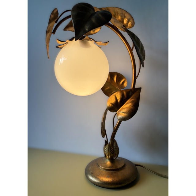 Vintage Hollywood Regency Table Lamp in Gilded Metal & Opaline Glass, Germany, 1970s For Sale - Image 9 of 11
