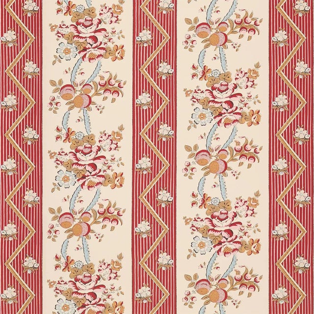 SAMPLE - Schumacher Sylvain Floral Stripe Wallpaper In Rouge For Sale