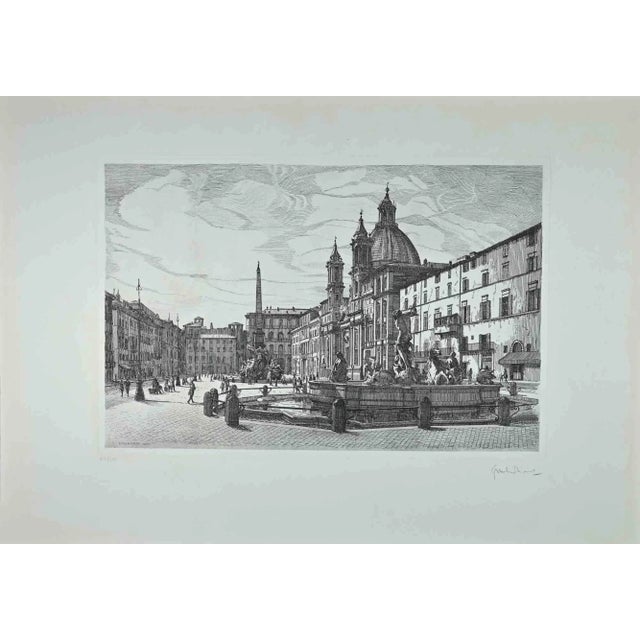 View of Piazza Navona is an original contemporary artwork realized in 1970 by the Italian artist Giuseppe Malandrino...