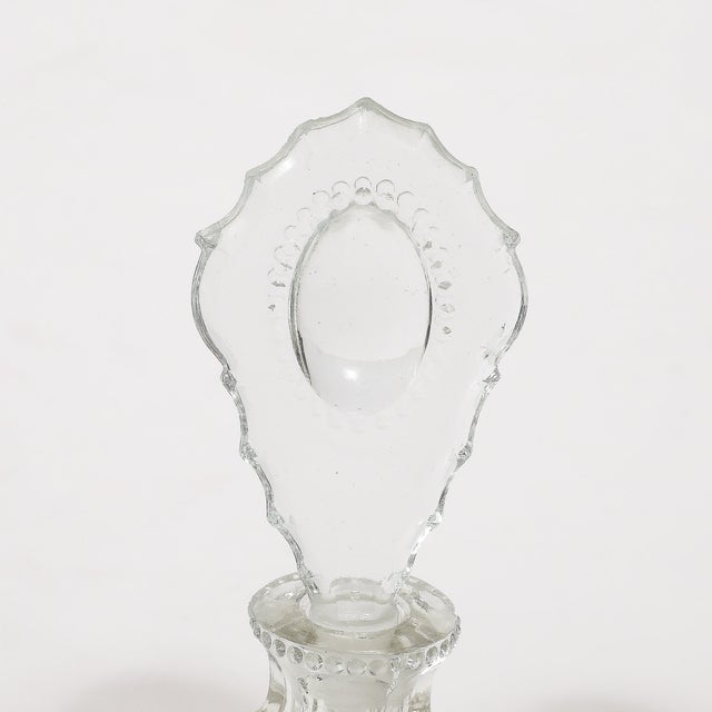 Transparent 3 Art Deco Pressed Glass Scalloped Stoppers & Hobnob Detailing Perfume Holders For Sale - Image 8 of 12