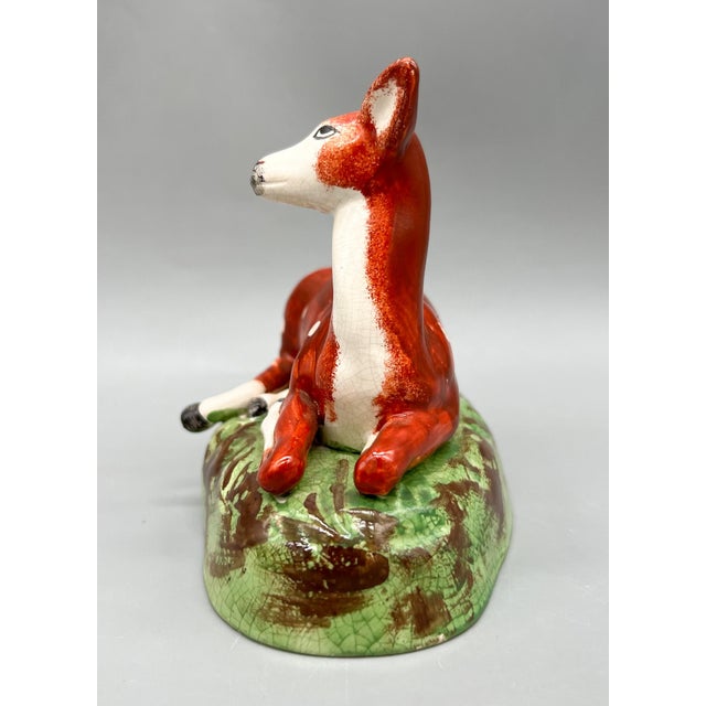 English Antique Staffordshire Recumbent Deer Figurine — 1820s Mold, Possibly Earlier Example — English Country / Cottagecore For Sale - Image 3 of 9