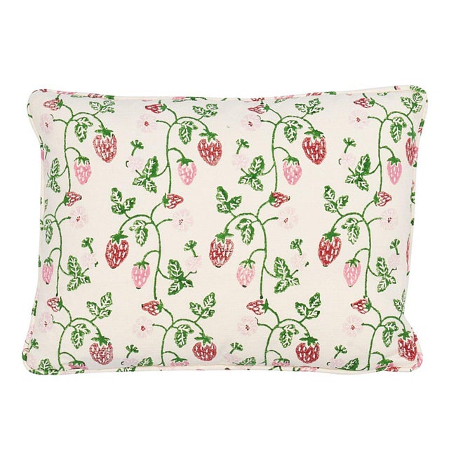 English Schumacher X Molly Mahon Strawberry 18" Lumbar Pillow in Grass For Sale - Image 3 of 3