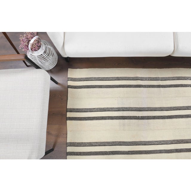 Vintage Turkish Hand-Knotted Wool Cotton Beige Kilim Area Rug For Sale - Image 9 of 11