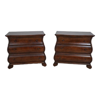 Pair Century Distressed Finish 3 Drawer Oversize Nightstand Chests For Sale
