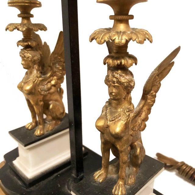 Mid 19th Century Neoclassic Griffins Gilt Bronze Bouillotte Lamp with Candle Holders For Sale - Image 4 of 11