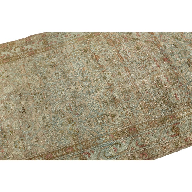 1920s Antique Malayer Runner Rug With Distressed Terracotta and Sage Palette For Sale - Image 5 of 9