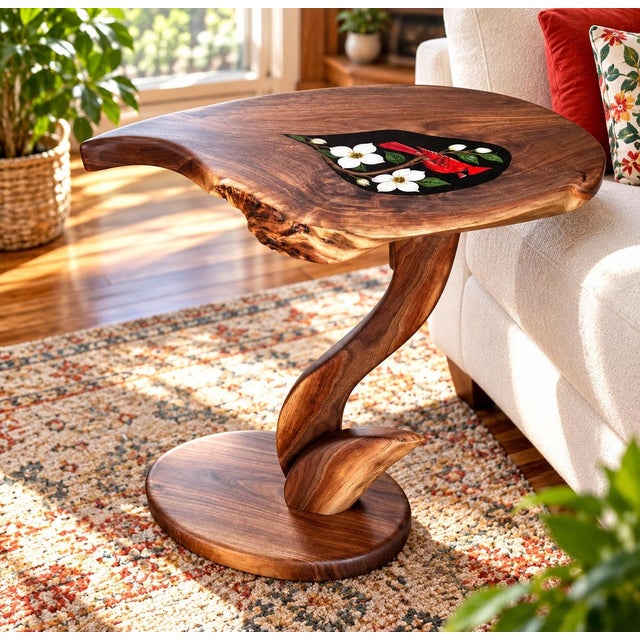 Contemporary Handcrafted Black Walnut Cardinal Accent Table | Sculptural Nature Art For Sale - Image 3 of 10