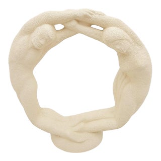 Superb Haeger Circle of Love Couple Textured Ivory Ceramic Sculpture 1998 15" For Sale